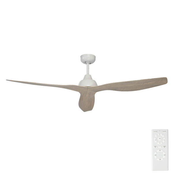 Bahama DC Ceiling Fan with Remote - White with White Wash Timber Look Blades 52"