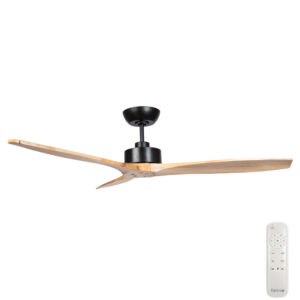 Fanco Wynd DC Ceiling Fan with Remote - Matte Black with Handcrafted Natural Timber Blades 54"