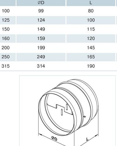 Backdraft Shutter Metal 250mm Dimension