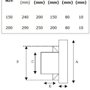 Jet Vent Plastic 150mm Dimension