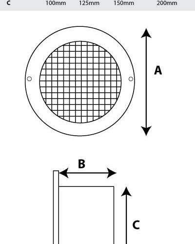 Mesh Vent Stainless Steel 100mm Dimension