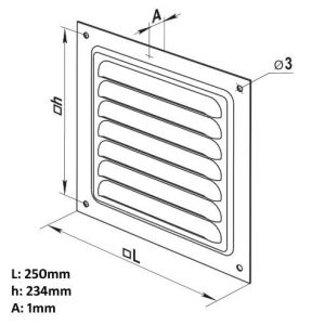 Metal Vent 250mm White Dimension