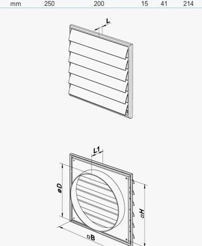 Gravity Vent Plastic White 200mm Dimension