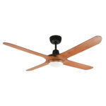 Ventair Spyda 4 Blade AC Ceiling Fan with LED Light - Matte Black with Teak Blades 50"