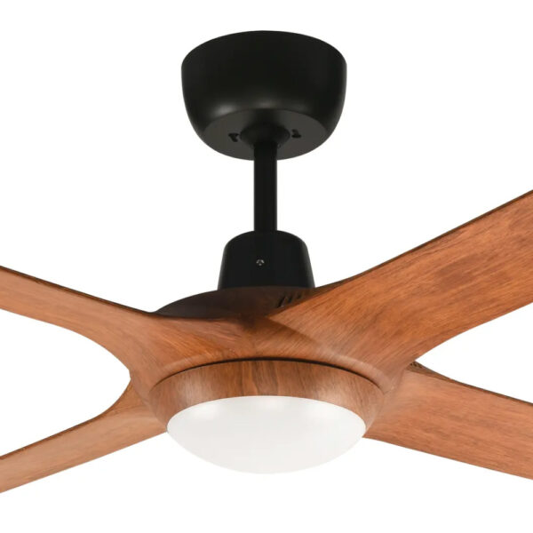 Ventair Spyda 4 Blade AC Ceiling Fan with LED Light - Matte Black with Teak Blades 50"