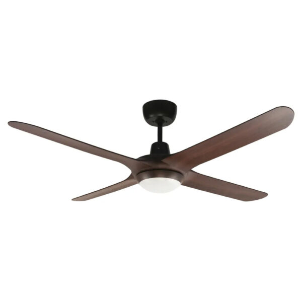 Ventair Spyda 4 Blade AC Ceiling Fan with LED Light - Matte Black with Walnut Blades 50"