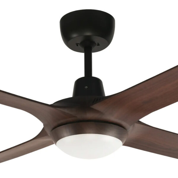 Ventair Spyda 4 Blade AC Ceiling Fan with LED Light - Matte Black with Walnut Blades 50"