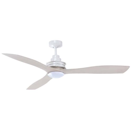 Mercator Clarence AC Ceiling Fan with LED Light - White with Light Timber-style Blades 56"