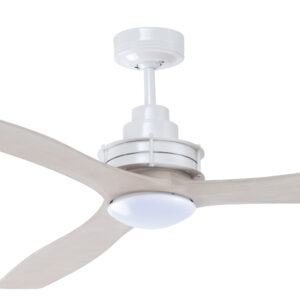 Mercator Clarence AC Ceiling Fan with LED Light - White with Light Timber-style Blades 56" - Image 2