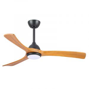 Claro Sleeper DC Ceiling Fan with CCT LED Light & Solid Timber Blades - Black / Teak 48" - Image 2