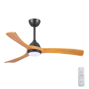 Claro Sleeper DC Ceiling Fan with CCT LED Light - Black with Solid Timber Teak Blades 56"
