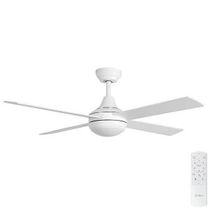 Claro Summer DC Ceiling Fan with CCT LED Light - White with Timber Blades 48"