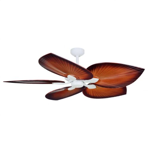 Three Sixty Tropicana Outdoor Ceiling Fan – Matte White with Brown Blades 54″