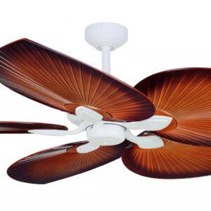 Three Sixty Tropicana Outdoor Ceiling Fan – Matte White with Brown Blades 54″ Motor