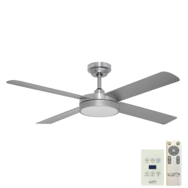 Hunter Pacific Pinnacle V2 DC Ceiling Fan with LED Light & Wall Control - Brushed Aluminium with Silver Blades 52"