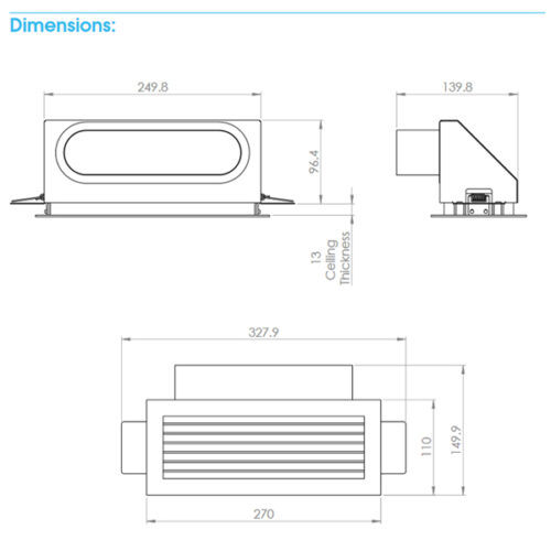 Linear bar grille with 150mm duct adaptor