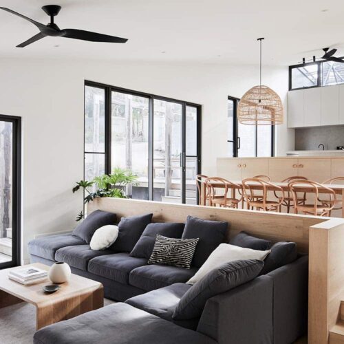 fanco-infinity-id-dc-black-ceiling-fan-installed-in-open-plan-kitchen-living-room-australia