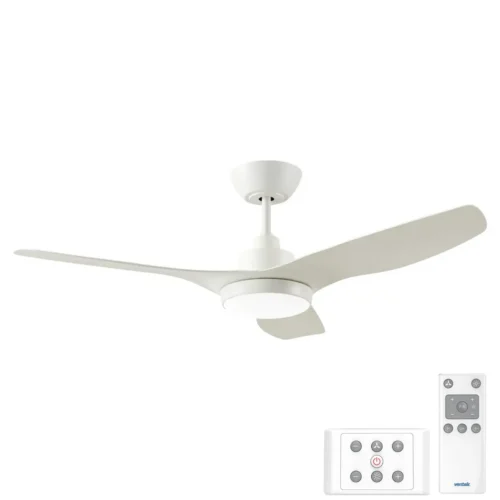 Ventair DC3 Ceiling Fan with CCT LED Light, Remote and Wall Control - White 48"