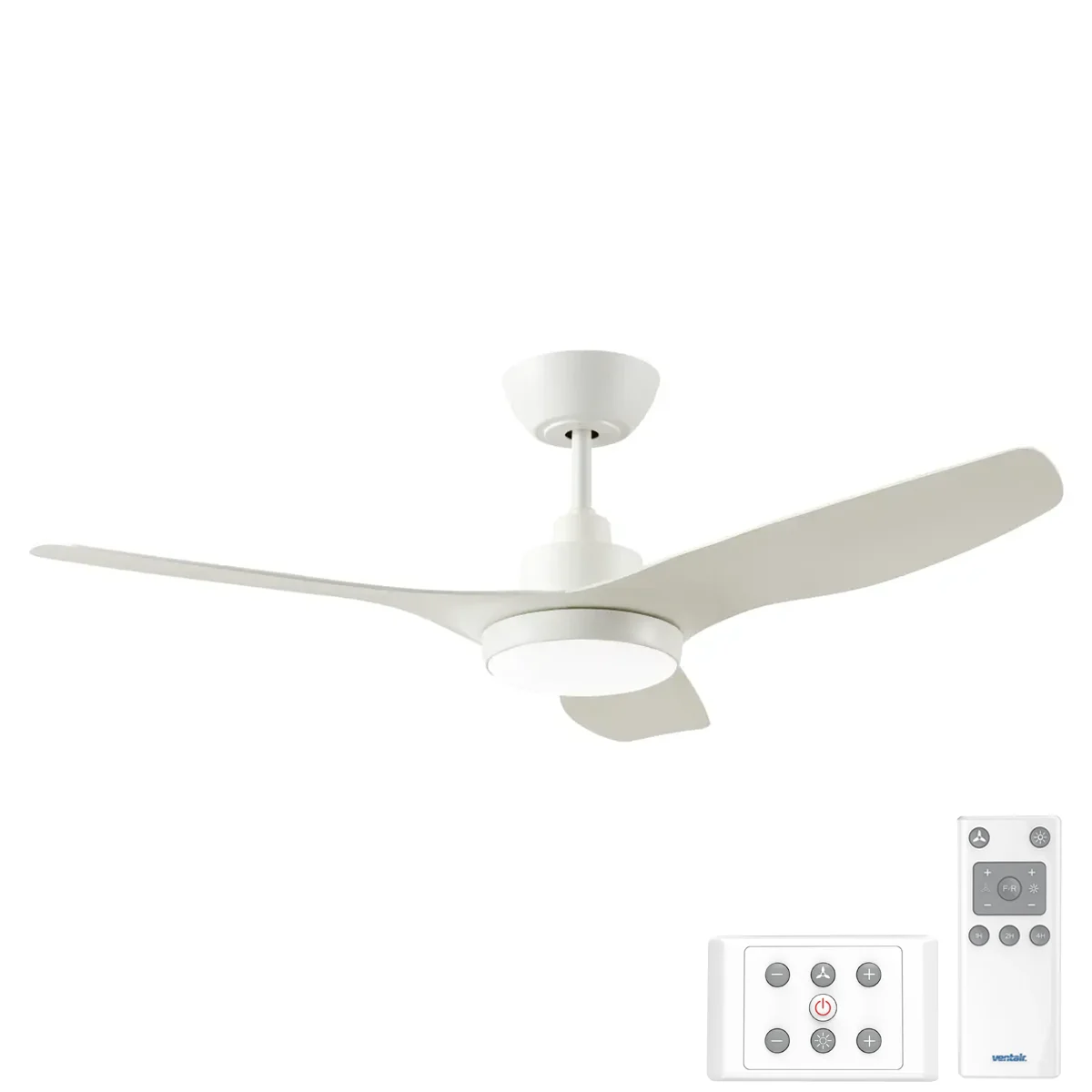 Ventair DC3 Ceiling Fan with CCT LED Light, Remote and Wall Control - White 48"