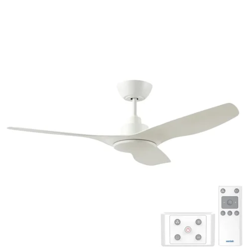 Ventair DC3 Ceiling Fan with Wall and Remote Control - White 48"
