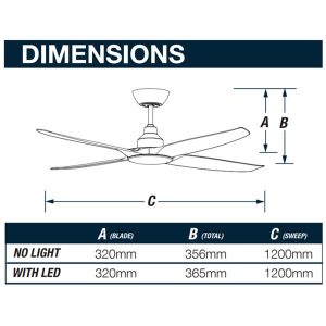 Ventair Skyfan 4 Blade DC Ceiling Fan - White 48"