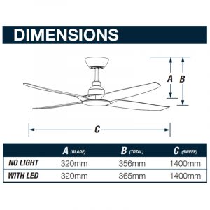 Ventair Skyfan 4 Blade DC Ceiling Fan - White 56"