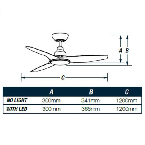 Ventair DC3 Ceiling Fan with CCT LED Light & Remote Control - White 48"
