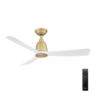 Kute 3 Blade DC Ceiling Fan with Remote - Satin Brass with White Blades 44"