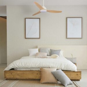 Fanco Breeze AC Ceiling Fan with CCT LED Light and Wall Control - White and Beechwood 52"