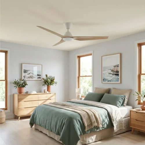 fanco-infinity-id-v3-dc-54-inch-white-with-beechwood-blades-with-light-installed-in-bedroom-wide-view