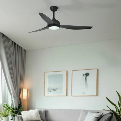 Claro Whisper DC 58 Ceiling Fan with Light in Black Living Room