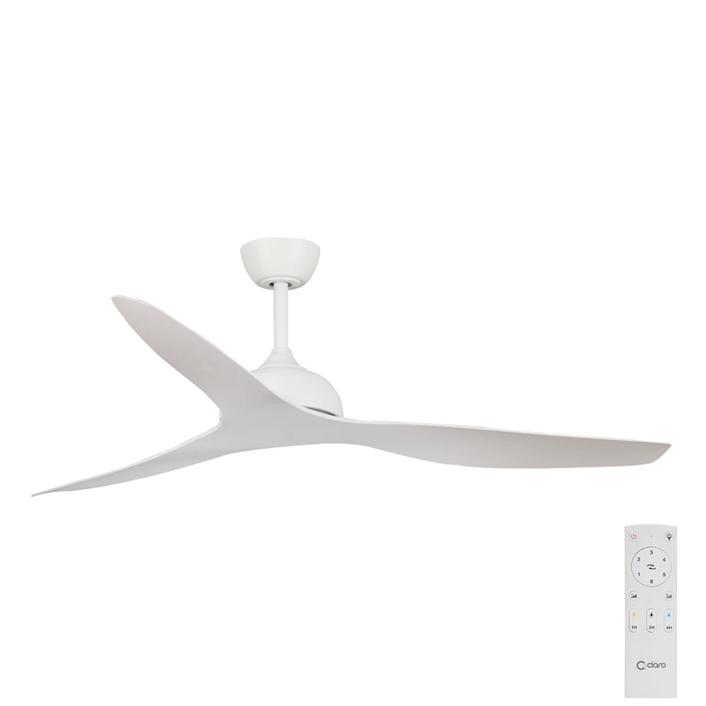 Claro Whisper DC Ceiling fan with Remote Control in White 58-inch