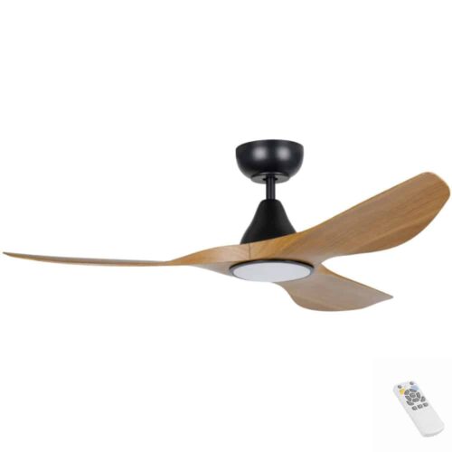 Eglo Surf DC Ceiling Fan with LED Light Black with Burmese Teak Blades 48"