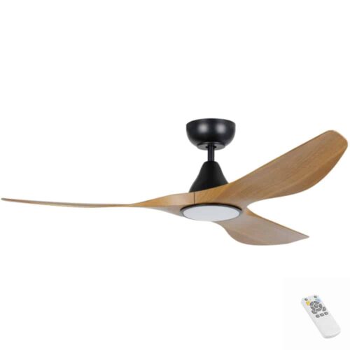 Eglo Surf DC Ceiling Fan with LED Light - Black with Burmese Teak Blades 52"