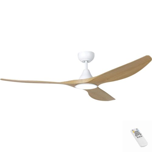 surf ceiling fan in white with oak blades with led light - 52 inch