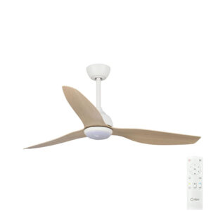 Claro Whisper DC Ceiling Fan with Dimmable CCT LED Light - White with Light Oak Blades 48"