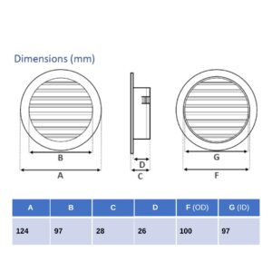 Manrose Round Fixed Louvre Grille 100mm- Black - Image 2