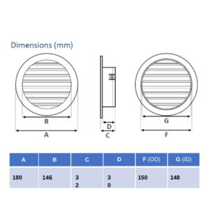 Manrose Round Fixed Louvre Grille 150mm- White - Image 3