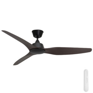 Mercator Guardian IP55 DC Ceiling Fan with Remote - Black with Dark Timber-style Blades 56"