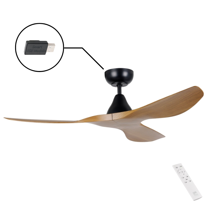 Eglo Surf 48 DC Ceiling Fan- Black with Teak Blades