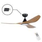 Eglo Surf SMART DC Ceiling Fan with LED Light - Black with Burmese Teak Blades 52"