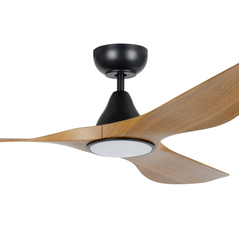 Eglo Surf 52 DC Ceiling Fan with LED Light- Black with Teak Blades Zoom