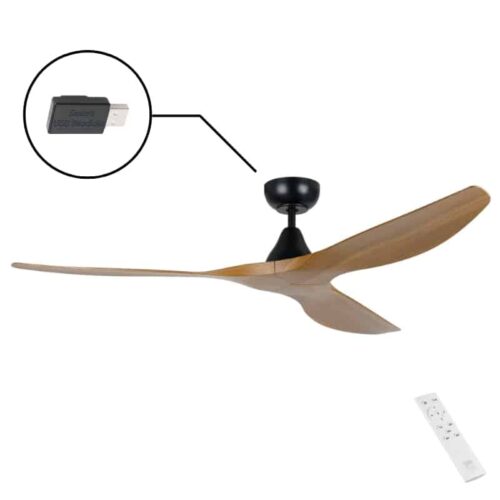Eglo Surf SMART DC Ceiling Fan - Black with Burmese Teak Blades 60"