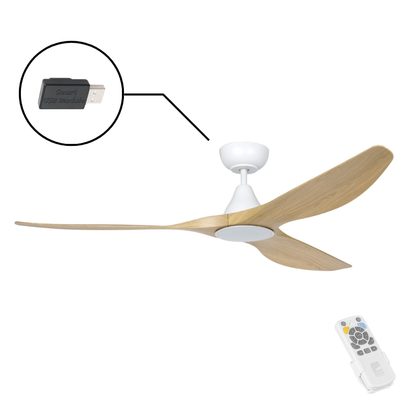 Eglo Surf 60 DC Ceiling Fan with LED Light- White with Oak Blades