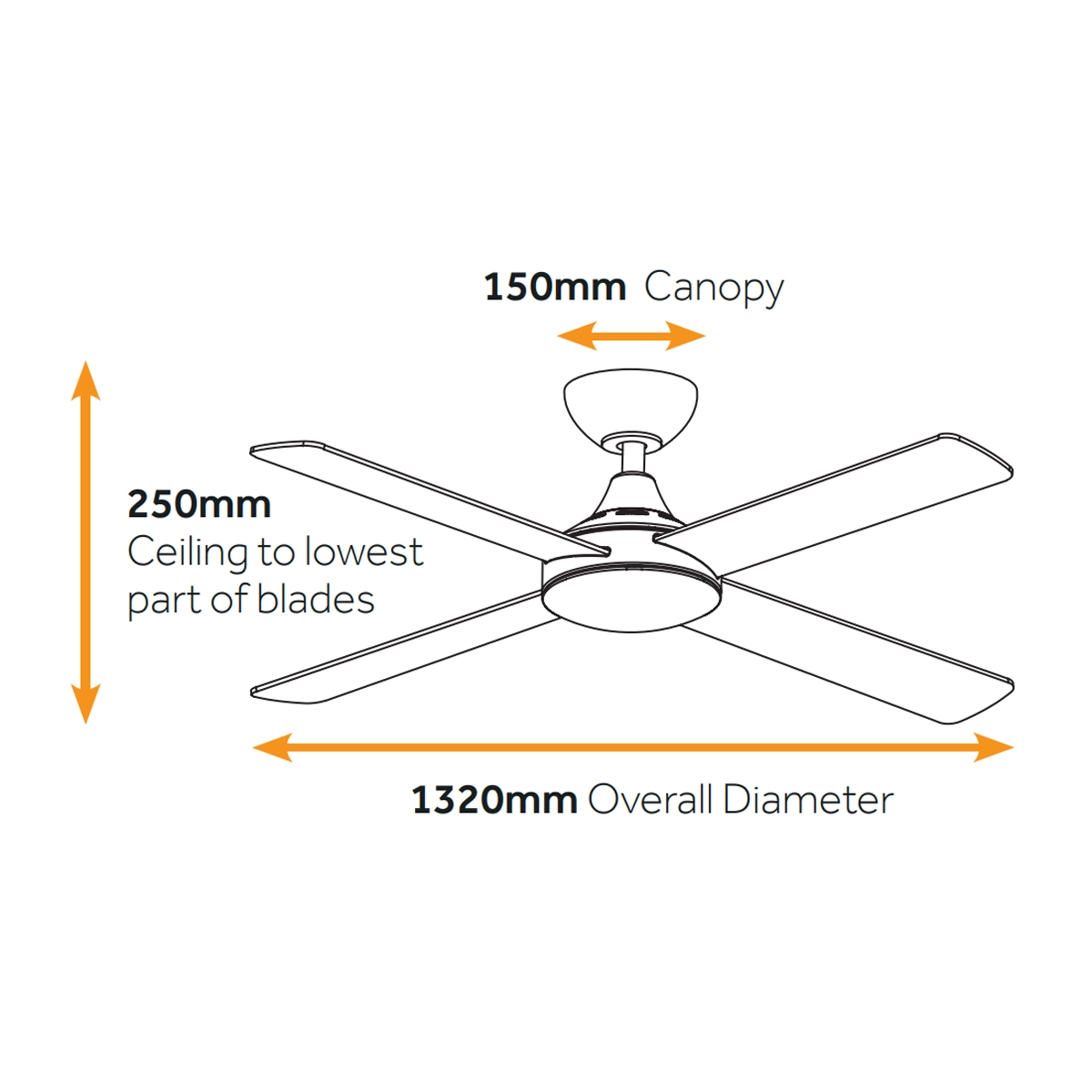 Claro Essentials Cooler AC ceiling fan 52-inch dimensions