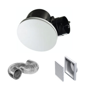 Fanco Hybrid Square Ceiling Exhaust Fan 150mm with 6m Duct and Flyscreen Vent - White
