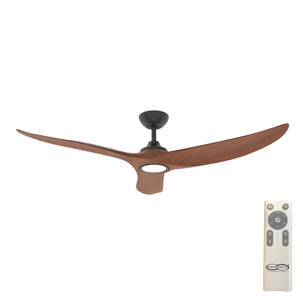 hunter-pacific-evolve-ceiling-fan-dc-48-with-led-light-black-motor-with-koa-blades