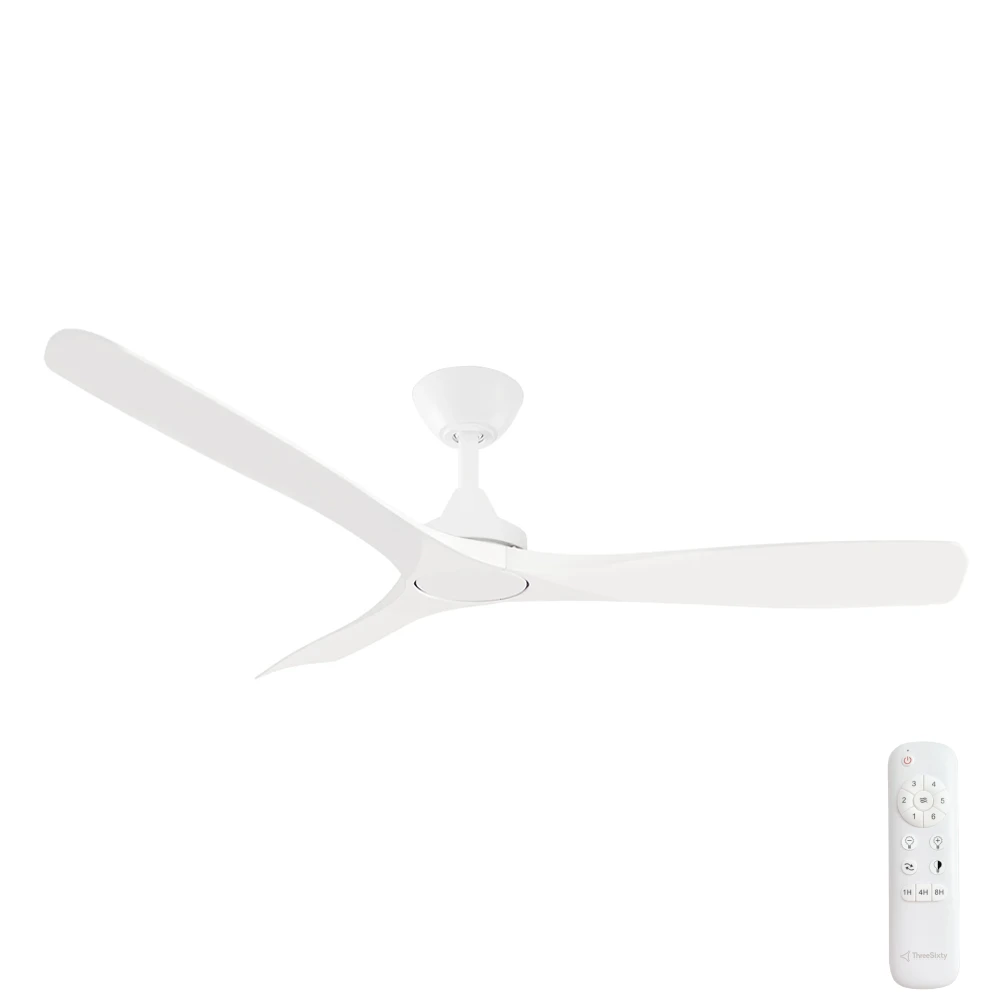 Three Sixty Spitfire DC 52 inch Ceiling Fan in White finish with remote