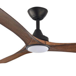 Three Sixty Spitfire DC Ceiling Fan with LED Light Black with Koa Blades 52" Motor