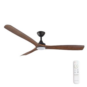 Three Sixty Spitfire DC Ceiling Fan with LED Light - Black with Koa Blades 60" - Image 1